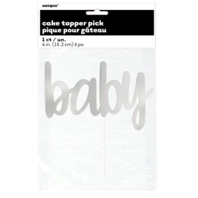 Image of Unique Party 90902 Silver Foil Script &quot;Baby&quot; Baby Shower Cake Topper