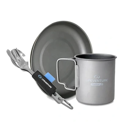 Image of Lifeventure Titanium Camping Mug, Plate &amp; Cutlery Set