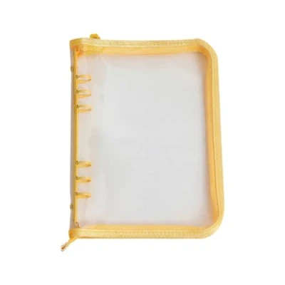 Image of HugeDE A5 6 Ring Binder Cover Notebook Shell Protector Planner Loose Leaf Covers Refillable Pages with Zipper for Cash Budget Yellow