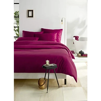 Image of De Witte Lietaer Olivia Quality Satin Combed Cotton Duvet Cover Set, Beetroot Red/Beet Red, 260 x 240 cm + 2 Pillowcases