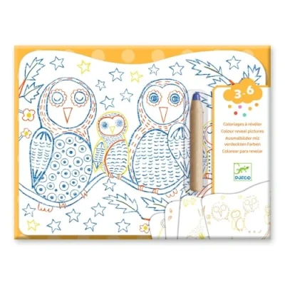 Image of Djeco DJ00064 Woodland Familes Colour Reveal 12 Shaped Cards and a Jumbo Pencil