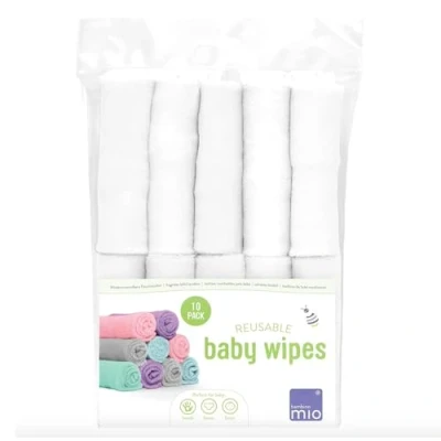Image of Bambino Mio, Reusable Baby Wipes Everyday Eco Friendly, Chemical Free, Double Sided Washable Wipes, Packaging May Vary, Pack of 10, Snow