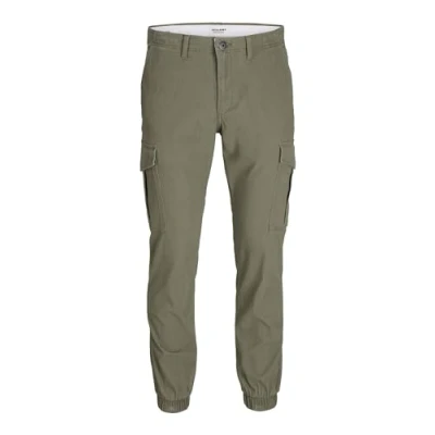 Image of JACK &amp; JONES Men&#039;s Cargo Jogger Sweatpants Cuffed Track Bottom Slim fit Jeans for Men, Olive 32W / 32L