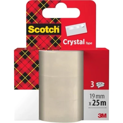 Image of Scotch Crystal Tape, Refill Pack, 19 mm x25 m, 3 Rolls Provides a Strong and Permanent Bond
