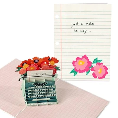 Image of Central 23 Love Pop Up Cards For Fiance Husband Wife Floral Typewriter I You Note Sweet Anniversary Boyfriend Girlfriend 3D Valentine Card Comes With Stickers