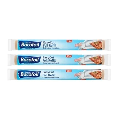 Image of 3 x EasyCut Aluminium Foil Refill Rolls Extra Tear &amp; Heat Resistant Perfect for Grilling Baking Roasting Wrapping Freezing 30cm 15m
