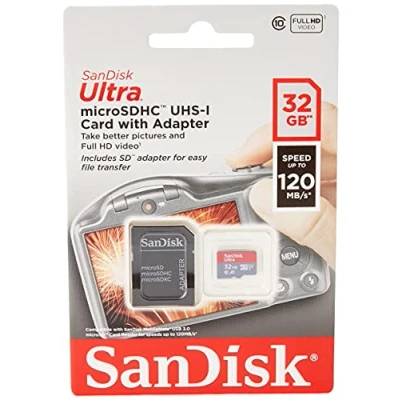 Image of SanDisk Ultra 32GB microSDHC Memory Card + SD Adapter with A1 App Performance Up to 120MB/s, Class 10, UHS I
