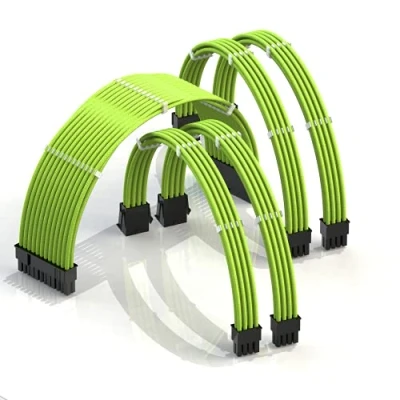 Image of LINKUP AVA 30cm PSU Cable Extension Sleeved Custom Mod GPU PC Braided w/Comb Kit┃1 x 24 P (20+4)┃2 8 (4+4) CPU┃2 (6+2) set┃300mm Green