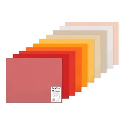 Image of CANSON Mi Teintes Coloured Drawing 160gsm 50x65cm Paper Pad, Double Sided: Honeycomb &amp; Fine Grain, 10 Warm Tones Colour Sheets, Ideal for Professional Artists Illustrators