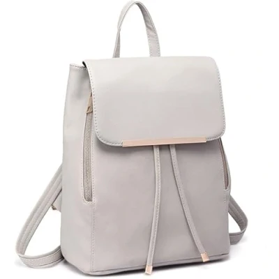 Image of Miss Lulu Backpack Women Small Waterproof City Modern PU Leather for Travel Work School (Light Gray)
