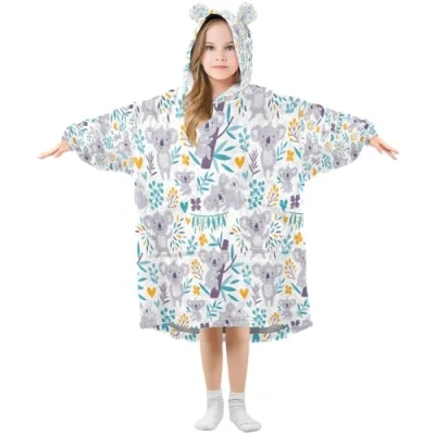 Image of Ewusp Cute Koala Wearable Blanket Hoodie for Kids Oversized Hooded Sweatshirt Flannel with Pocket