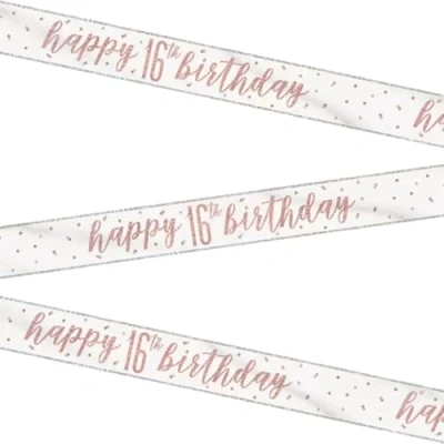 Image of Stunning Rose Gold Happy 16th Birthday Glitz Foil Banner (274cm) Dazzling Party Decor for a Memorable Milestone 1 Pc