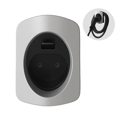 Image of Tera EV Charger Holder Type 2 Charger: High Durability Material Electric Car Wall Mount Connector Charging Cable Organizer Vehicle Station Accessory Silver
