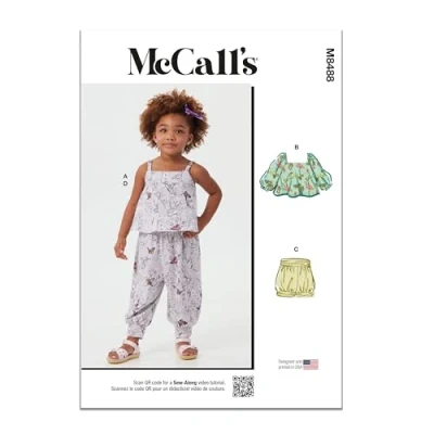 Image of MCCALLS Sewing Pattern M8488A Toddlers&#039; Knit Tops, Shorts and Trousers A (1/2 1 2 3 4)
