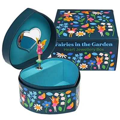 Image of Rex London Musical Jewellery Box Heart shaped Fairies in the Garden