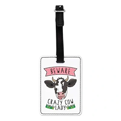 Image of Gift Base Beware Crazy Cow Lady Visual Luggage Tag with Black Strap