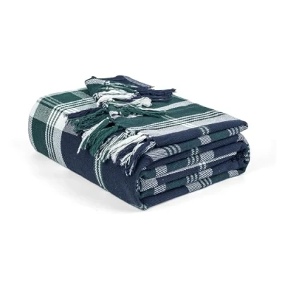 Image of EHC Highland Large Cotton Throw For Double Bed, Sofa or Armchair, 150cm x 200cm, Navy Blue