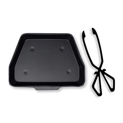 Image of Black Metal Ash Pan 28cm Wide (11&quot;) with Cast Iron Coal and Log Tongs