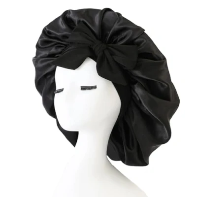 Image of iLamvie Silk Bonnet,Adjustable Satin Bonnet,Hair Bonnet For Sleeping,Bonnet,Soft And Comfortable Sleep Cap(Black)