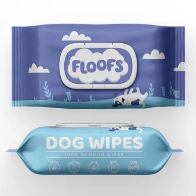 Image of Floofs Antibacterial Dog Wipes for Paws, Body, Face &amp; Bum Hypoallergenic Grooming 100 Fragrance Free Pet Dogs, Puppies Cats 15 x 20 cm, 50 gsm