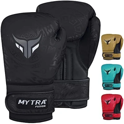 Image of Mytra Fusion Kids Boxing Gloves for Training, Kickboxing, Punch Bag, Muay Thai, MMA, Sparring and Fighting, Perfect Youth Boys &amp; Girls (Black, 4 OZ)