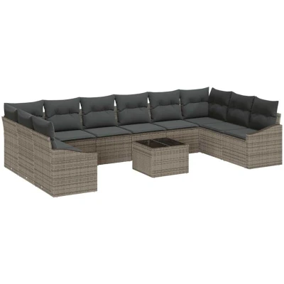 Image of vidaXL 10 Piece Garden Dining Set with Cushions Black Poly Rattan