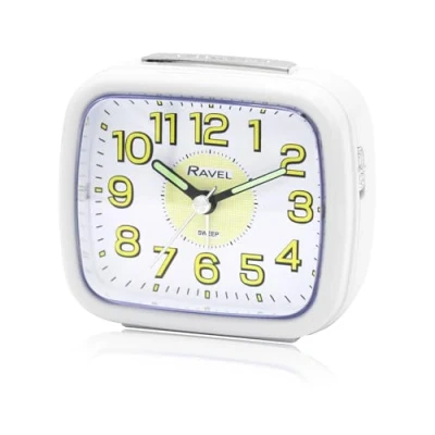 Image of Ravel Midsize Bedside Alarm Clock with Luminous Numbers Analogue Quartz RC044.4 White