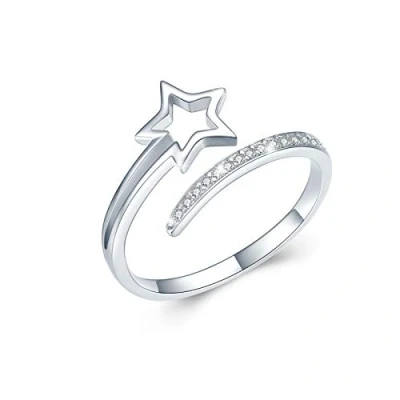 Image of Waysles Star Ring Sterling Silver 925 Adjustable Open Lucky Cubic Zirconia Jewellery Gifts for Women Girls