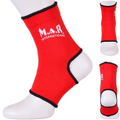 Image of M.A.R International Ltd Elasticated Fabric Ankle Support Martial Arts Karate Taekwondo Boxing Kickboxing Thai Muay Red Large