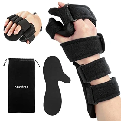 Image of HOOMTREE Stroke Resting Hand Splint Right&amp;Left with Finger Separator Functional Night Immobilizer Wrist Brace for Carpel Tunnel Pain,Sprain Fracture,Tendonitis (Right,Black)