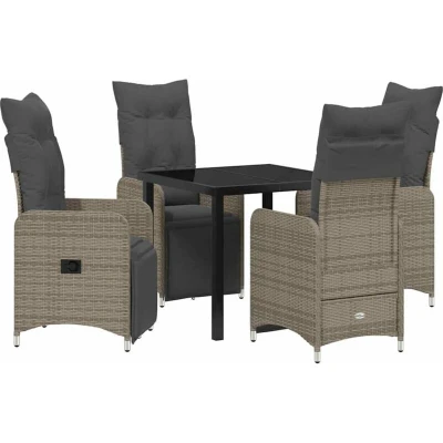 Image of vidaXL 5 Piece Garden Dining Set with Cushions Beige Poly Rattan