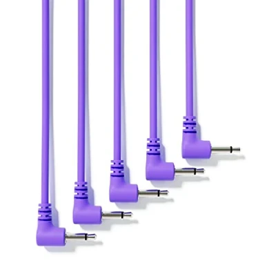 Image of ExcelValley 5 Pack Right Angle Mono Modular Patch Cables 3.5mm 1/8&quot; Eurorack Synthesizer [Purple 90 cm 36&quot;]