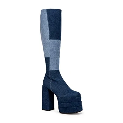 Image of LAMODA Women&#039;s Talk of The Town Knee high boot, denim, 4 UK