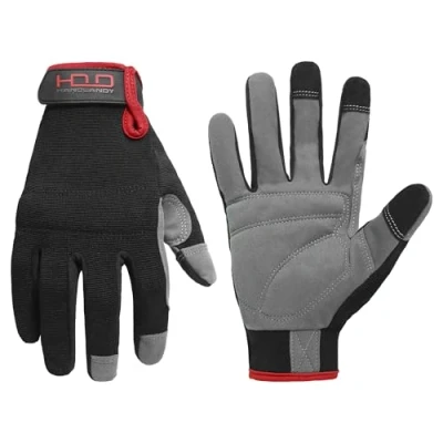 Image of HANDLANDY Mens Utility Work Gloves, Flexible Mechanic Gloves Touch Screen，Breathable Spendex Back, Padded Knuckles &amp; Palm (Medium, Black)
