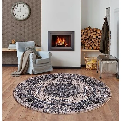 Image of householdfurnishing Vintage Traditional Rug Floral Pattern Carpet Bedroom Mat Living Room Rugs Exquisite Persian Style Wide Area Hallway Runner (Beige, 120 x cm Round Rug)
