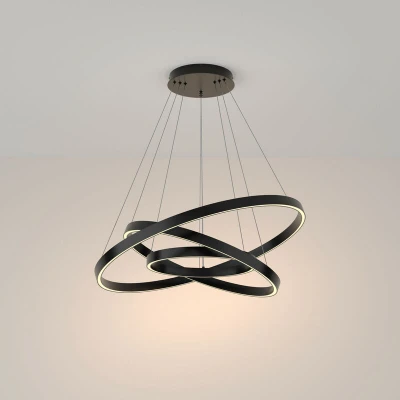 Image of Maytoni Rim Triple Ring Modern Integrated LED Pendant Ceiling Light Black, 80cm, 3000K