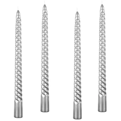 Image of Kemladio 4 pcs 10 inch Taper Candles, Burning Unscented Tapered Candles 8 hrs, Long Candle Sticks,Dinner Candle,Tall Sticks, Halloween (4pcs, Silver)