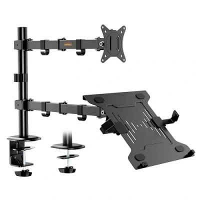 Image of VonHaus Monitor Stand with Laptop Tray for 13 32&quot; Screen, Mount Desk Clamp, Height Adjustable, Easy Assemble Full Tilt, Rotation &amp; Swivel Arms, VESA: 75x75 100x100mm