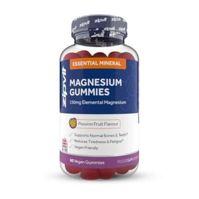 Image of Zipvit Magnesium Citrate Gummies, 150mg Elemental Magnesium, Bone &amp; Energy Support for Men Women 60 Vegan 30 Day Supply, Passionfruit Flavour