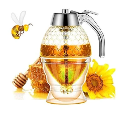 Image of Honey Dispenser, Syrup Beautiful Honeycomb jar, jar with Stand