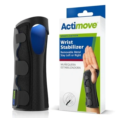 Image of Actimove Sports Edition Wrist Stabilizer with Removable Metal Stay for Men and Women Sleeve Pain Management of Strains, Sprains &amp; Tendonitis Left/Right Wear Black, Large/XLarge