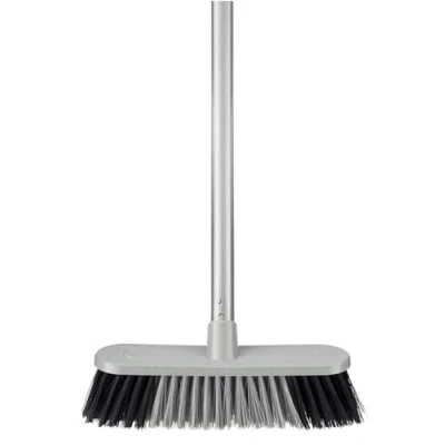 Image of HOMESHOPA Indoor Broom Soft Bristle Sweeping Brush with Handle, Silver Long Handled Floor Scrubbing for Kitchen, Bathroom, Household Cleaning