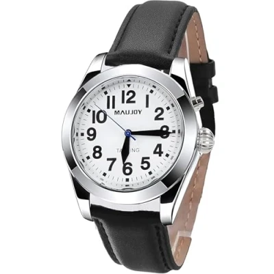Image of MAUJOY Large and Clear Women&#039;s Talking Watch for Blind, Visually Impaired or Elderly, Speaks The Time, Date Alarm Time (Black)