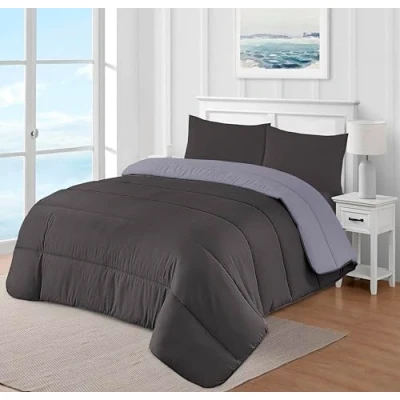 Image of adsin Reversible Coverless Microfiber Comforter 10.5 Tog, Charcoal/Grey, Double 200X200cm