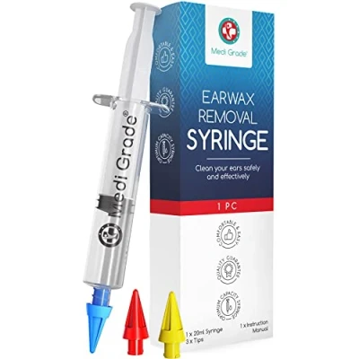 Image of Medi Grade Ear Wax Removal Syringe Natural Cleaner for Safely Removing at Home Reusable Cleaning Kit with 3x Family Quad Spray Safety Tips Irrigation Tool