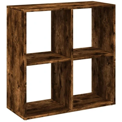 Image of vidaXL Room Divider Bookcase/Bookshelf Smoked Oak Engineered Wood, Four Compartments, Modern Design, Versatile Use