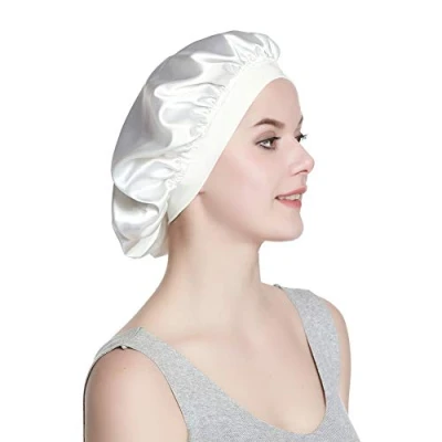 Image of Alnorm Sleep Cap for Frizzy Hair Girls Luxury Satin Bonnet White