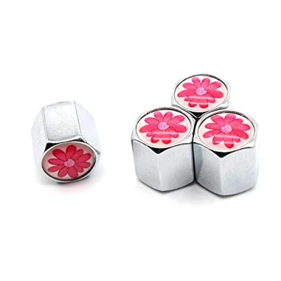 Image of 4 Pcs/Set Tire Valve Dust Caps Flower Style Zinc Alloy for Cars (Silver)