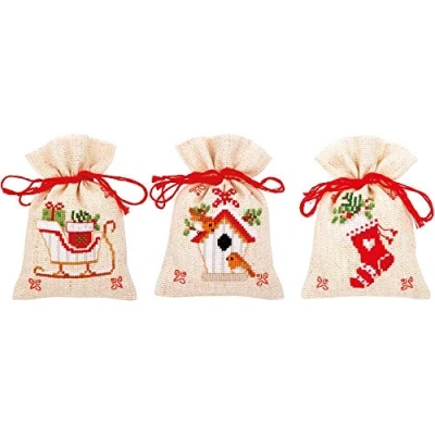 Image of VERVACO (3PL) Cross Stitch, Cotton, Christmas Motif (18 Count) 3/Pkg, ca. 8 x 12 cm / 3,2&quot; 4,8&quot;