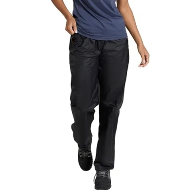 Image of Mountain Warehouse Pakka Womens Waterproof Over Trousers Packaway Bag, Breathable Rain Pants, Hook &amp; Loop Ankle Opening Ladies Rainwear for Autumn Winter Outdoors Black Women&#039;s Size 10